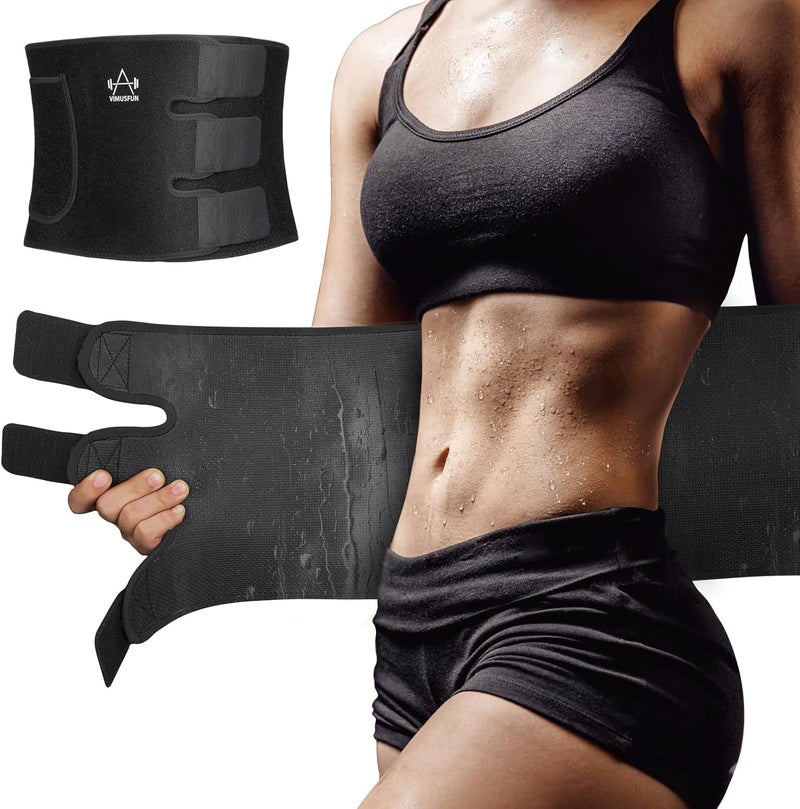 VIMUSFUN Waist Trimmer for Women Belly Fat, Sweat Waist Trainer Stomach Wraps for Weight Loss, Exercise Sweat Bands, Sauna Belts Black - Image 1